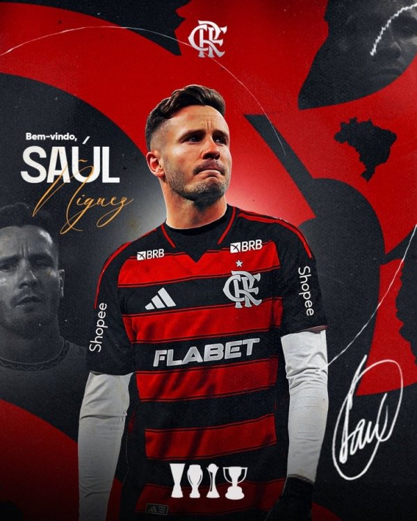 Official: Flamengo signs freelance 30-year-old midfielder Saul, who will wear the No. 8 jersey