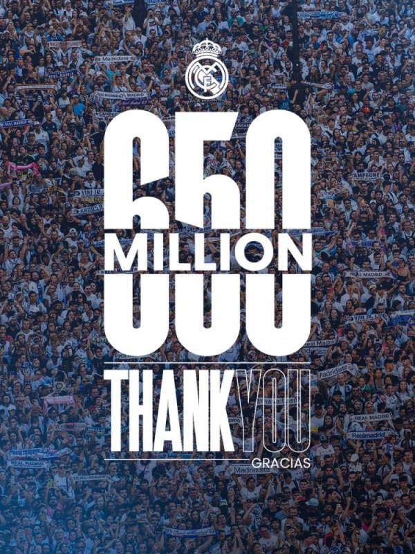 Real Madrid social media posts to celebrate the total number of fans on each platform reaching 650 million: We have the best fans in the world