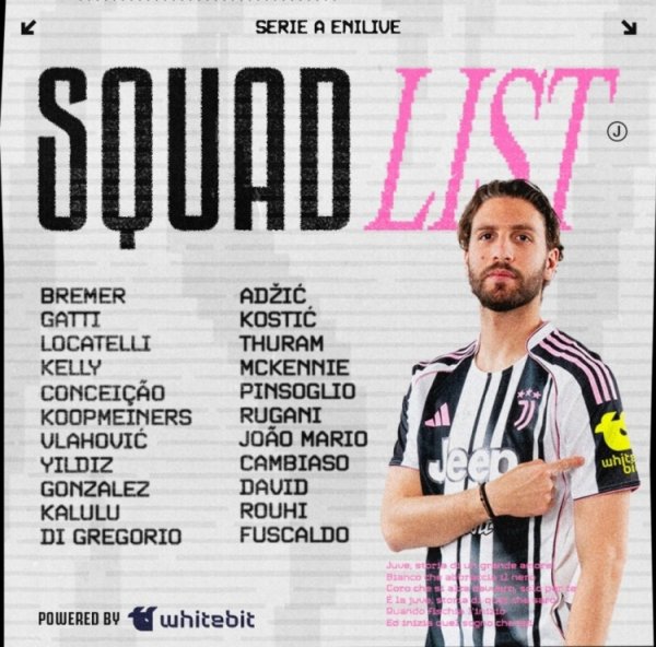 Juventus  first round roster of Serie A: Locatelli leads, DV9, David and Ilditz are on the list