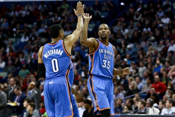 Perkins: KD and Westbrook are not right off the court at that time.