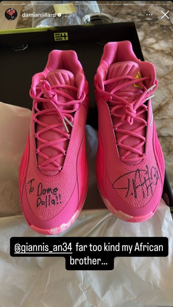 Don’t forget your old teammates! Lillard showed off the new signature sneakers given to him by Giannis Antetokounmpo!
